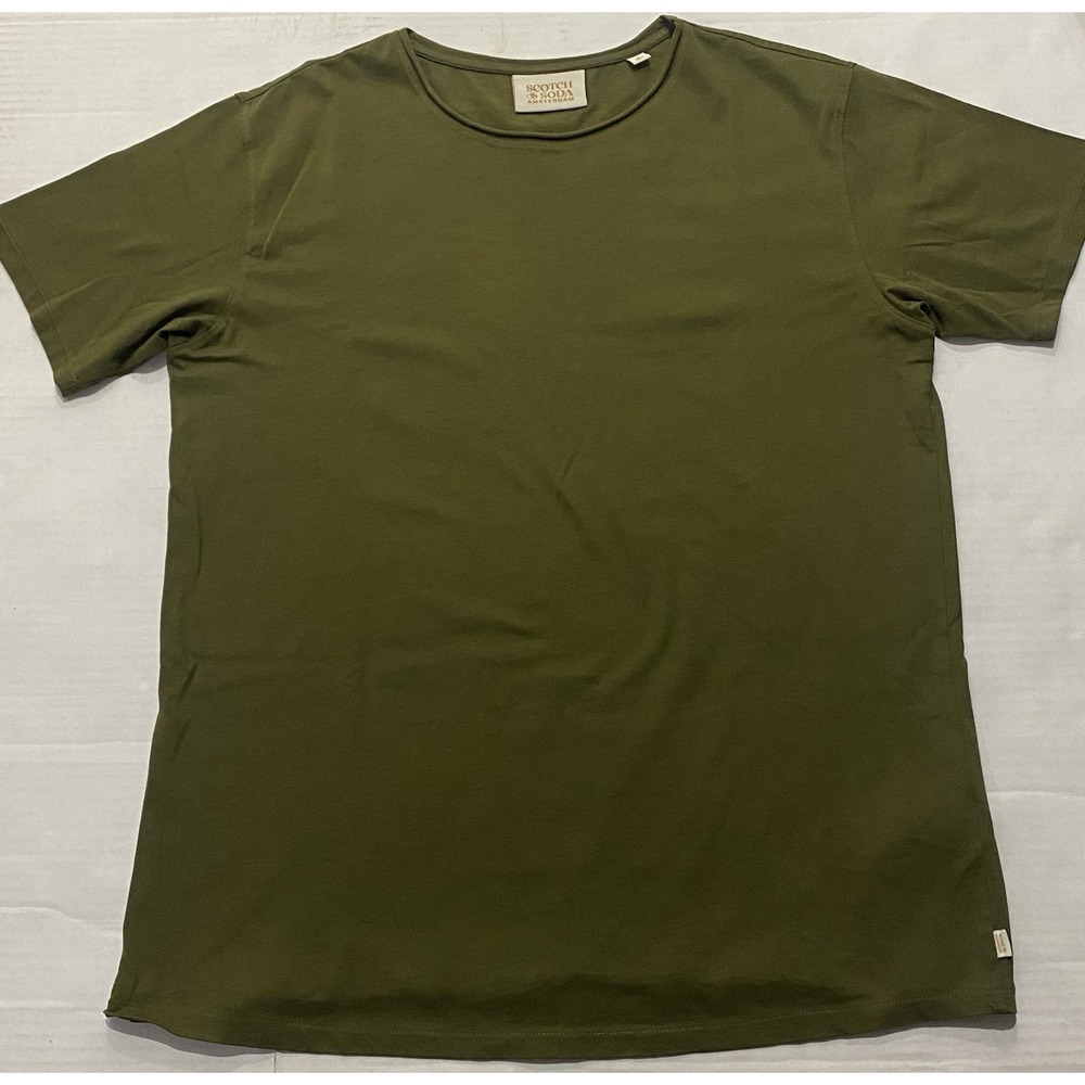 Scotch & Soda Olive Green Crew Neck Logo Short Sleeve T-Shirt. Men's Large